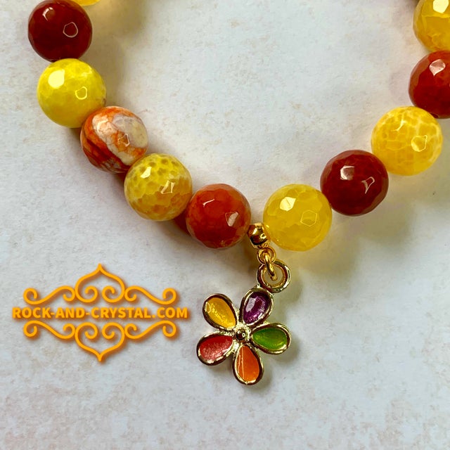The St Clements Bracelet yellow orange banded cracked agate flower ...